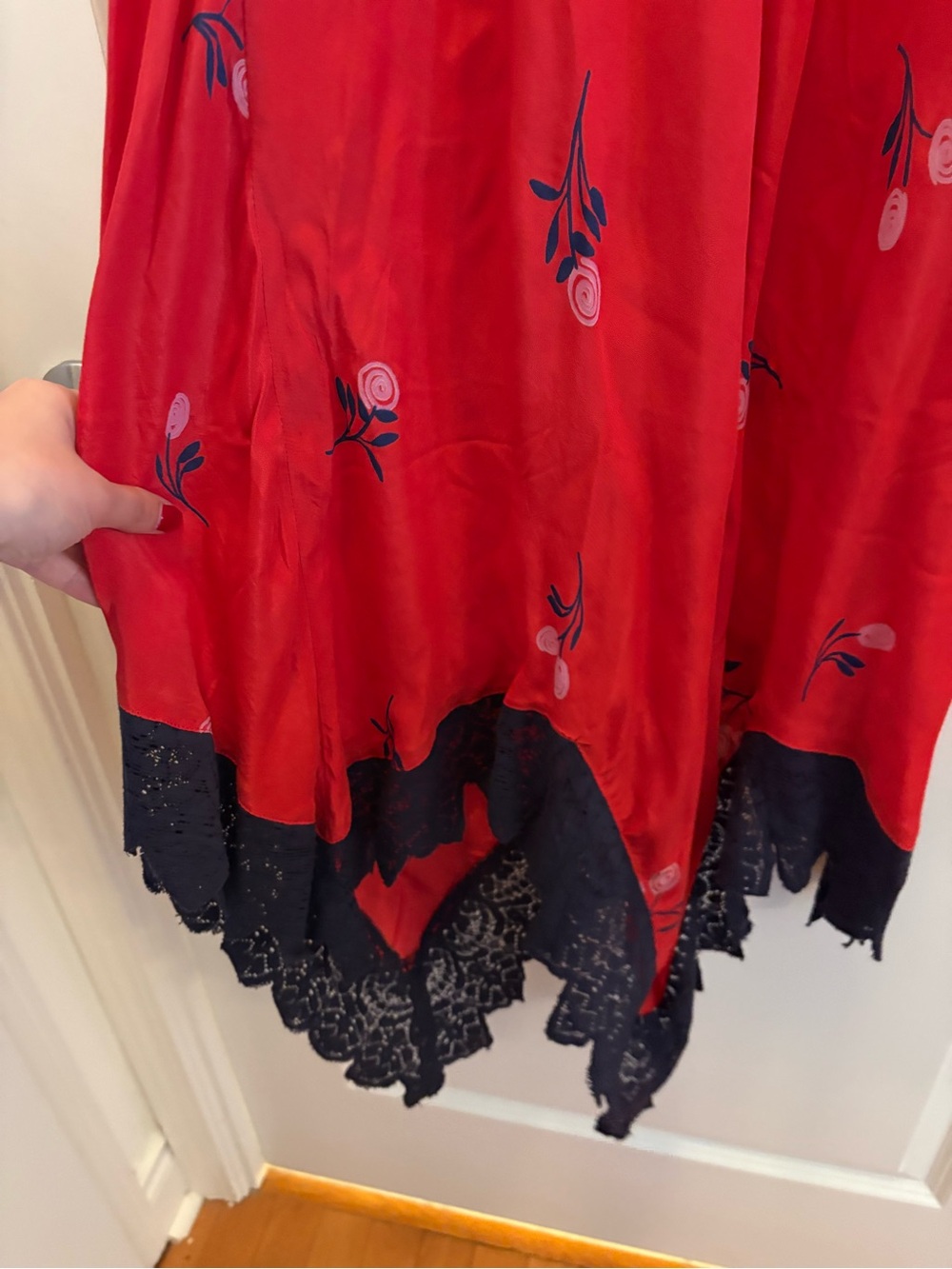 Free People Flock Together Midi Dress Red Lace Hem Size Small NWT - Picture 10 of 15
